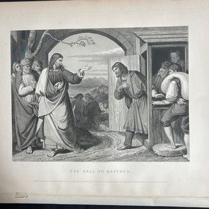 Antiquarian (1876) Engraving of Jesus Calling Matthew, W/O Frame